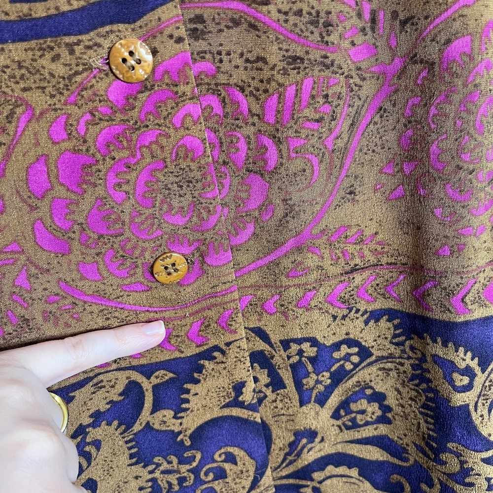 Vtg Dana Buchman Silk Blouse Button Up 12 Lagenlook Tunic Pink Brown‎ Boho Artsy - Picture 6 of 10